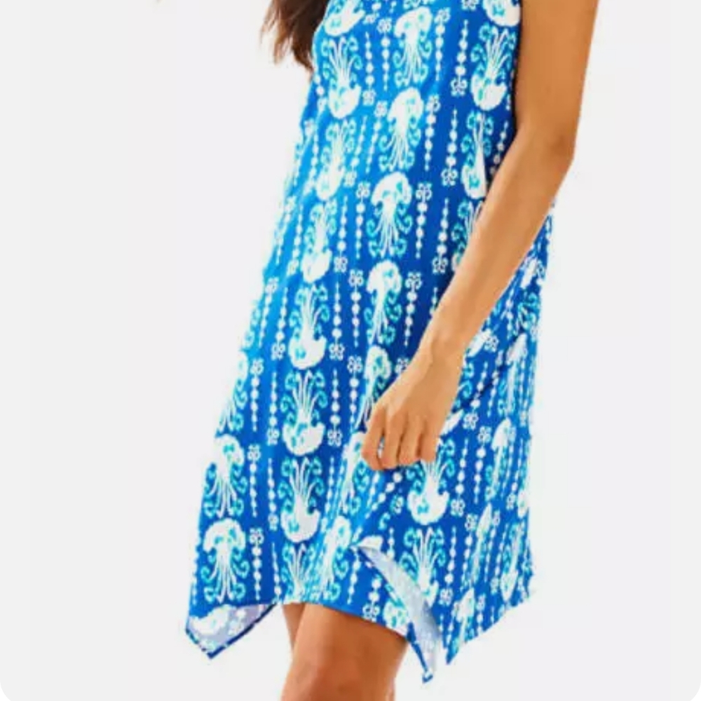 Lilly Pulitzer Melle Dress Indigo Get in Line Blue Sleeveless Racerback White L - Picture 2 of 16